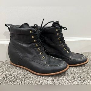 Matiko Black Lace-Up Ankle Booties with Tan Sole